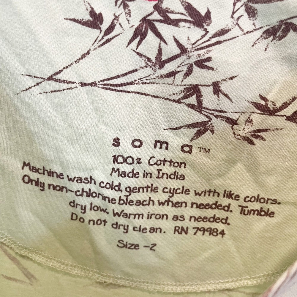 Soma Green Bamboo Asian Calligraphy Print Cotton Sleep Shirt - Size 2, Large - Picture 3 of 6